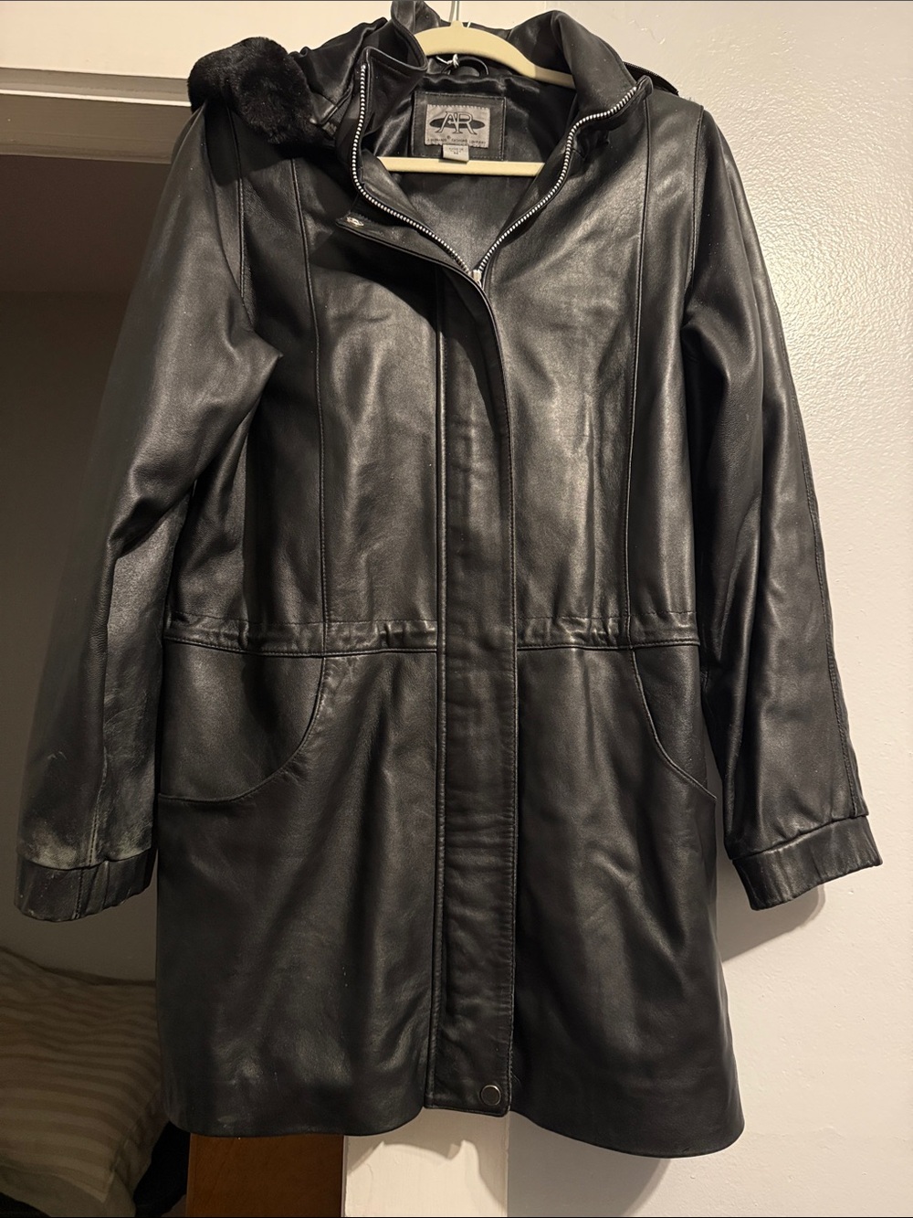 Women's Black Leather Hooded Jacket - Classic Long Coat
